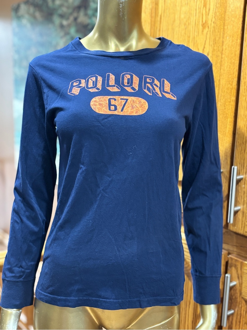 Polo by Ralph Lauren Navy Long-Sleeve Tee with Orange Logo
